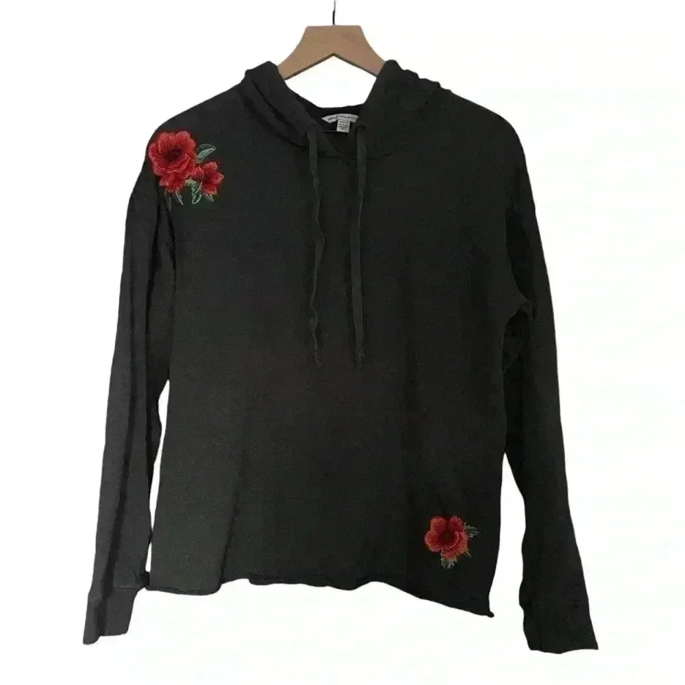 American Eagle Embroidered Floral Hooded Sweatshirt